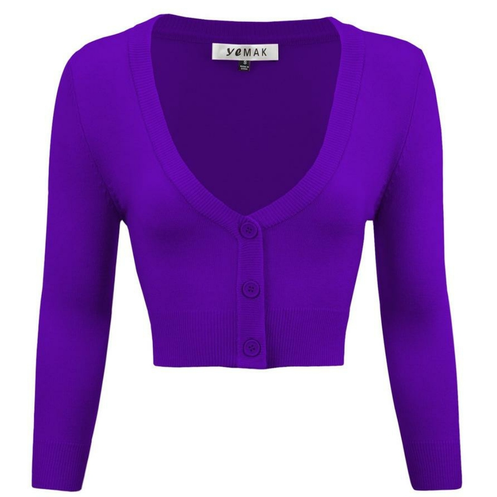 MAK V-neck Cropped Cardigan Sweater in Grape